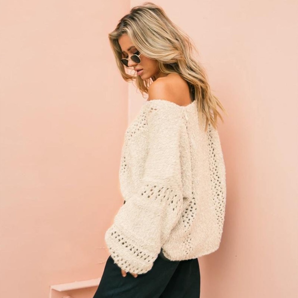 Hollow Out Beige Oversized Sweater - Picture 4 of 16